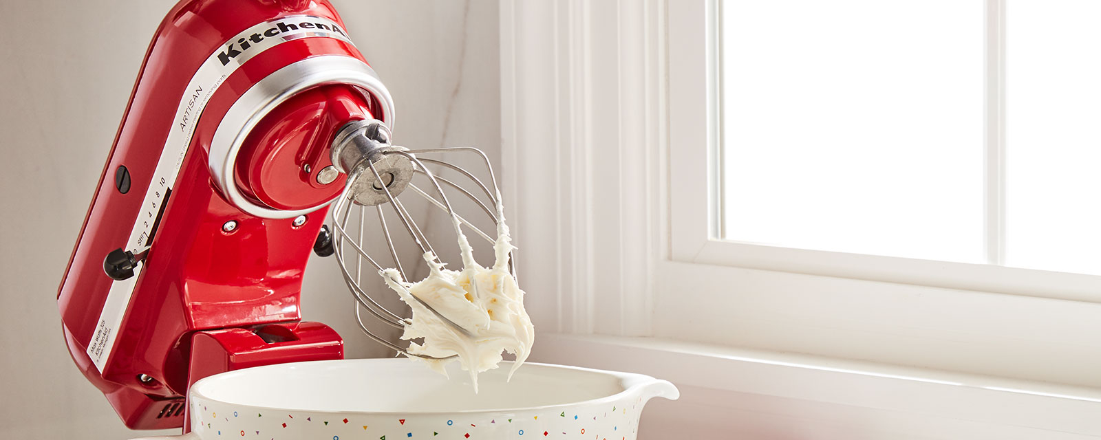 Red mixer with whisk
