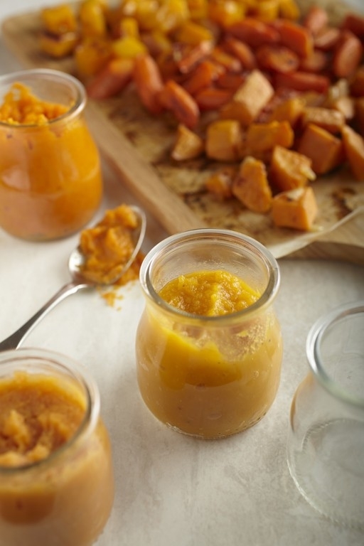 Baby food butternut purée in pot