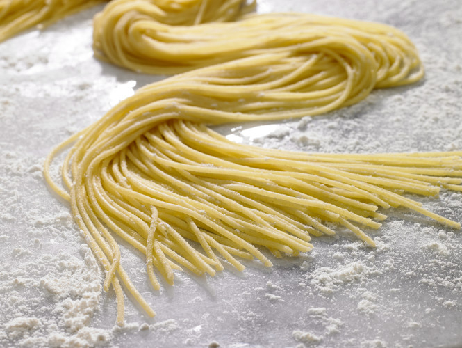 Fresh homemade spaghetti strands