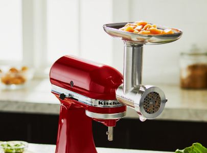 Red mixer with meat grinder