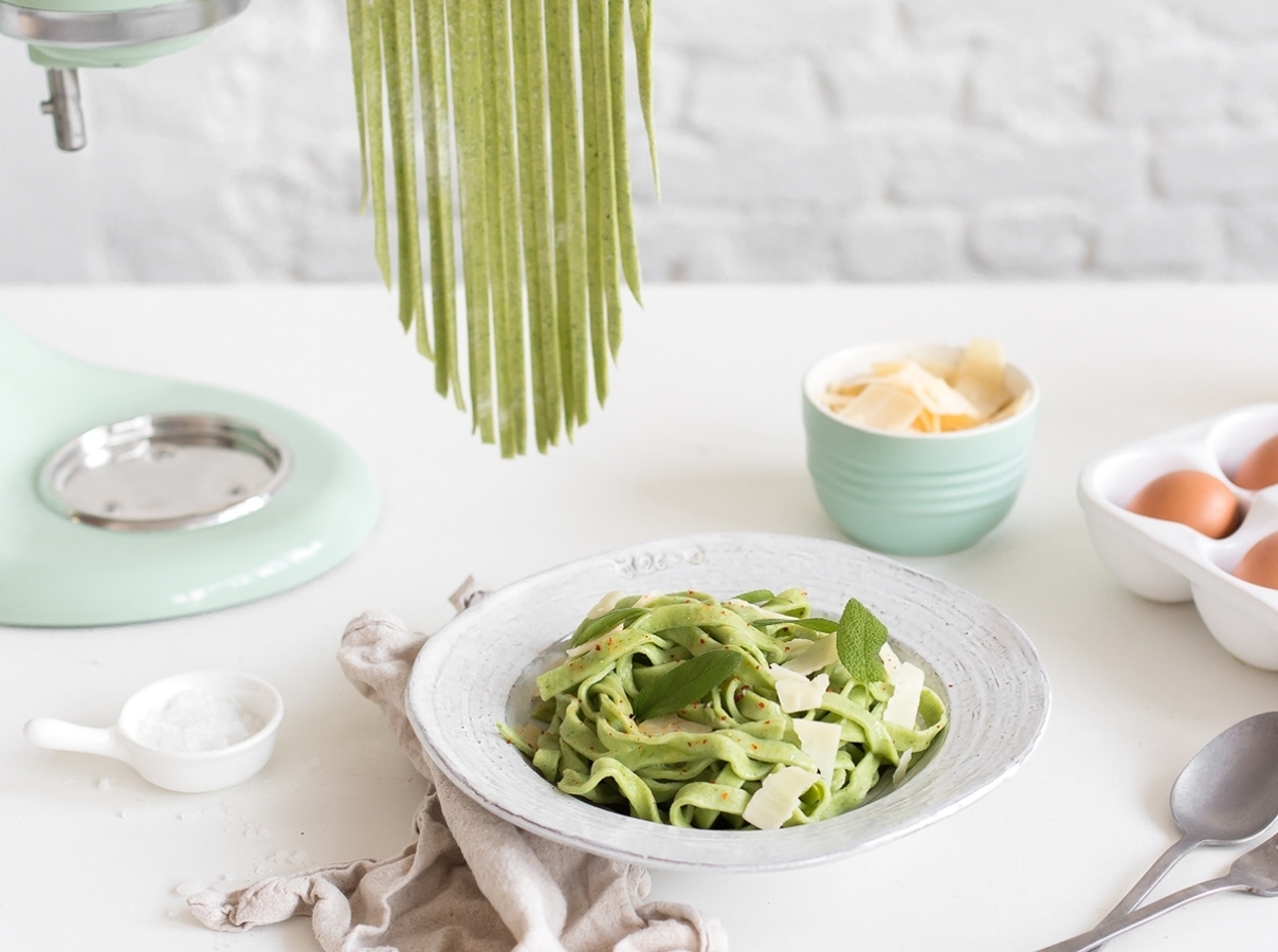 Homemade green fettucine