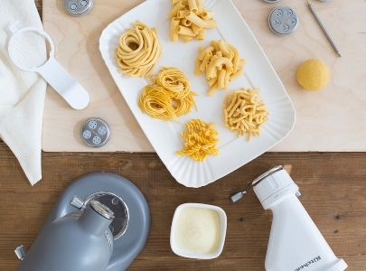 Different pasta shapes made with pasta press