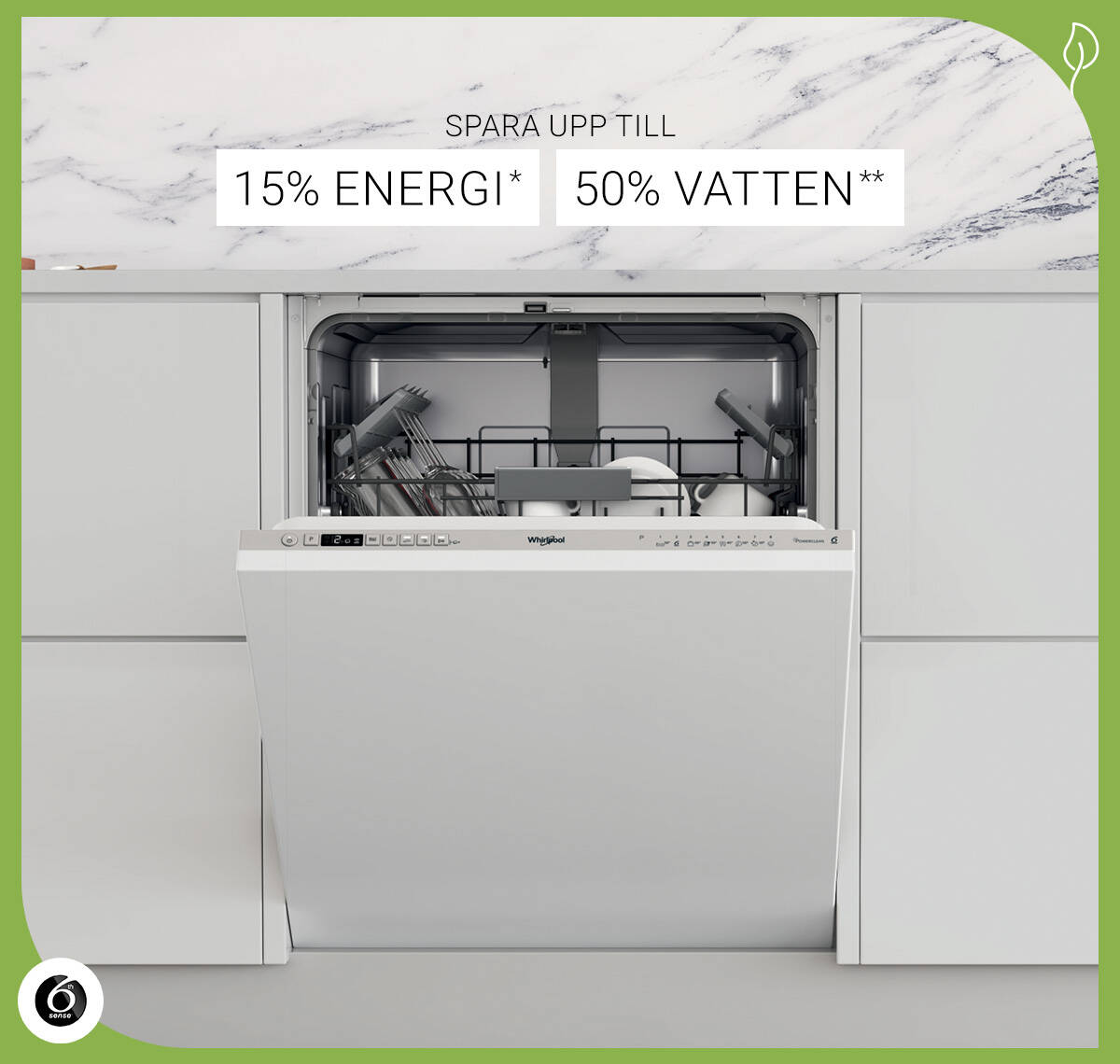 Whirlpool SupremeClean-diskmaskiner sparar energi och vatten vid varje program.