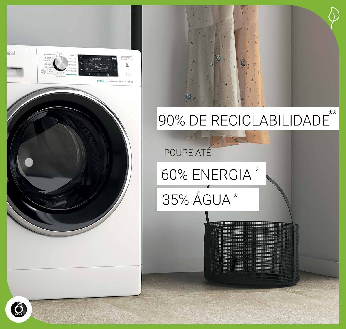 Máquinas de Lavar e Secar FreshCare+, poupança de energia e água em cada ciclo.